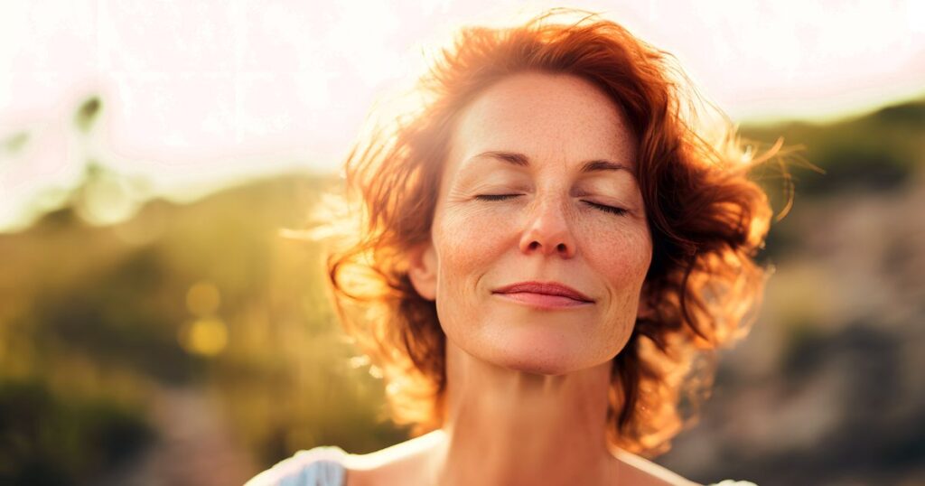 Woman with eyes closed Surrending To Self-Love Before New Relationship