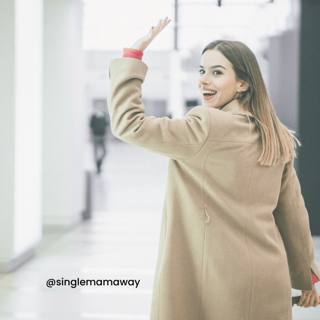 Happy woman waving goodbye