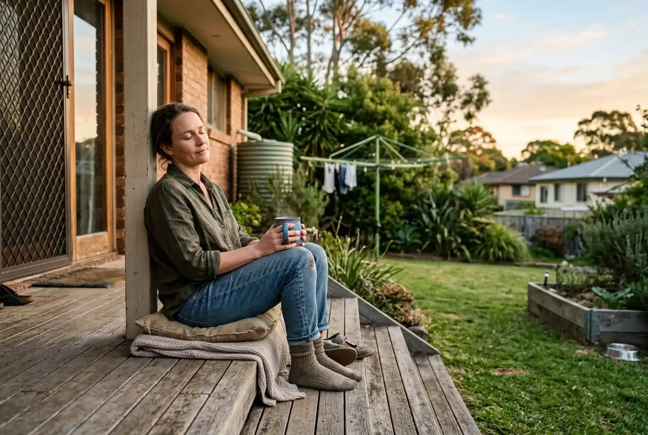 5-single-mum-resting-with-a-warm-mug-on-the-back-step-after-a-long-day - Single Mama Way Counselling single mum resting with a warm mug on the back step after a long day
